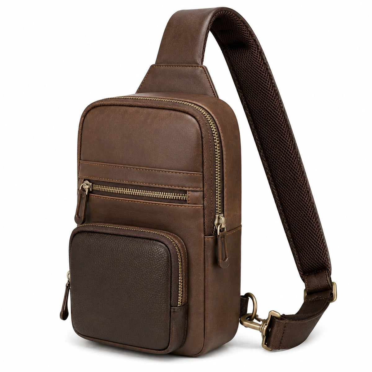 Bolso bandolera 17 x 8 x 30 cm de piel sintética marrón para uso diario con bolsillos y correa ajustable