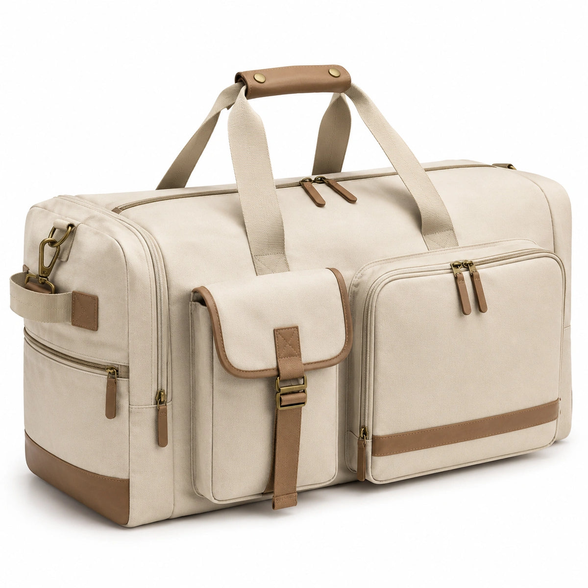 Bolsa de viaje 50 x 25 x 30 cm de tejido beige con bolsillos y asas