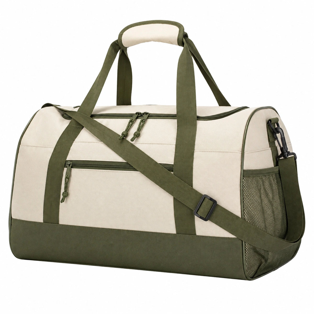 Bolsa de viaje 50 x 25 x 28 cm de tejido sintético beige y verde con correa ajustable