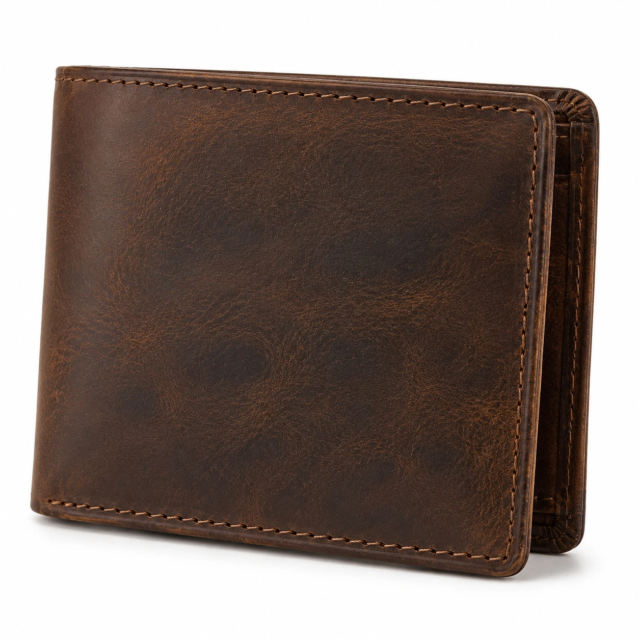 Cartera bifold 11.5 x 9.5 x 1.5 cm de cuero marrón para tarjetas estilo clásico