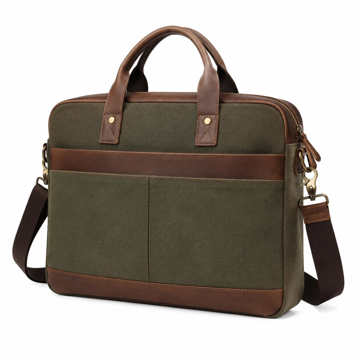 Bolso para portátil 40 cm de tejido verde y material sintético marrón con bandolera ajustable