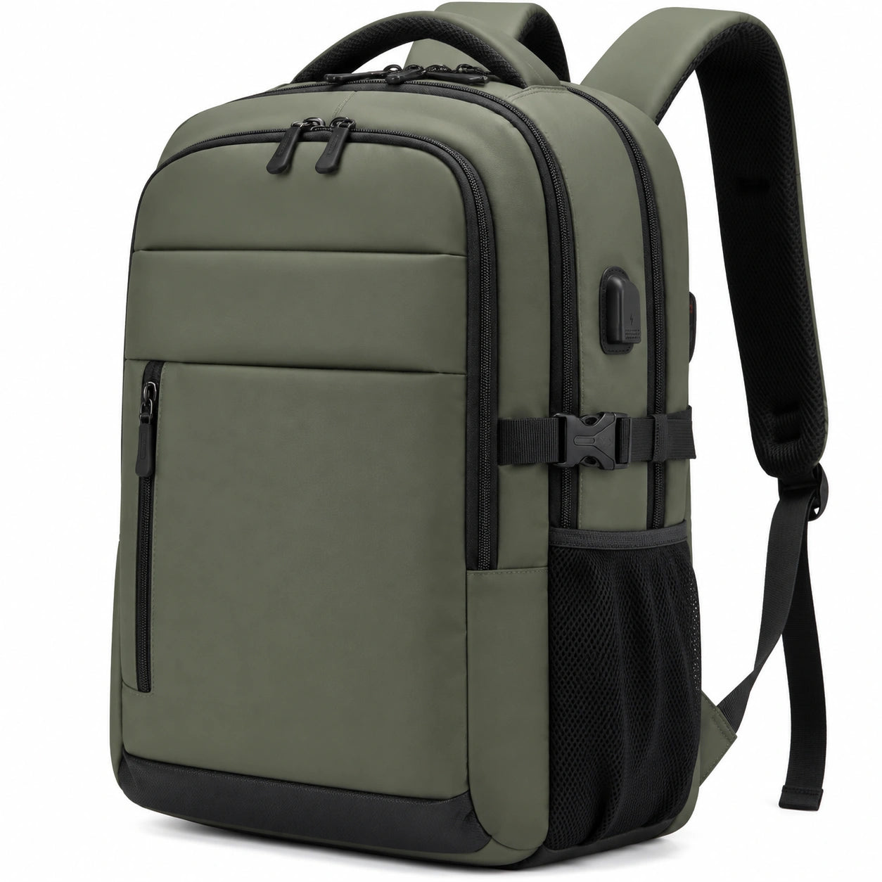 Mochila para portátil 32 x 18 x 46 cm de tejido sintético verde con puerto USB y compartimentos