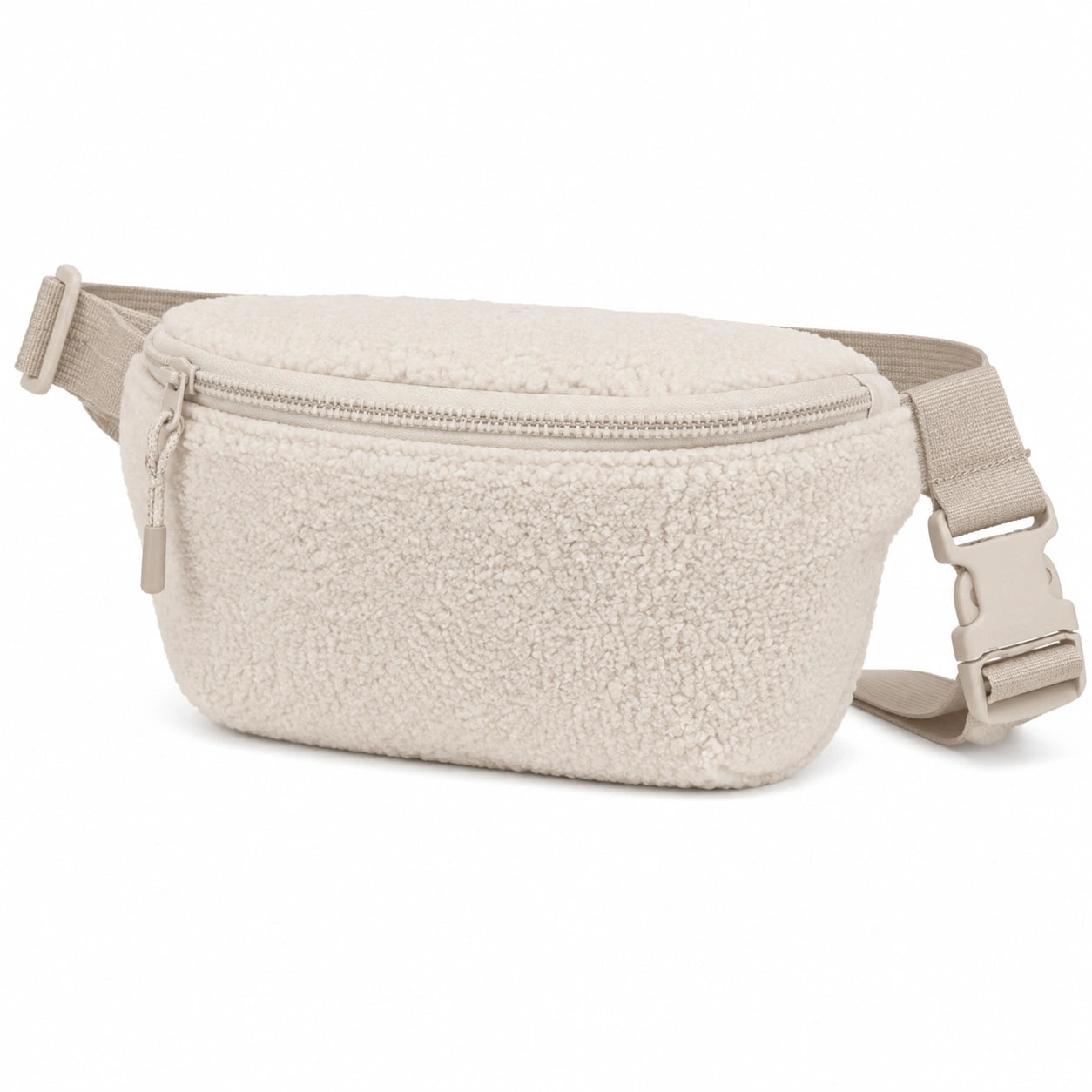 Riñonera 30 x 8 x 15 cm de poliéster beige con textura borreguito para uso diario