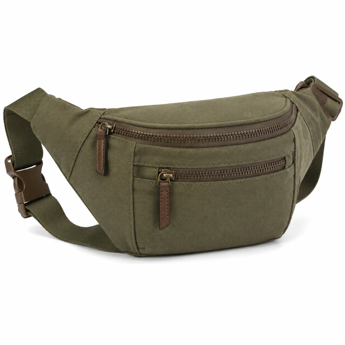 Riñonera 2 L de tejido verde con bolsillos con cremallera ajustable