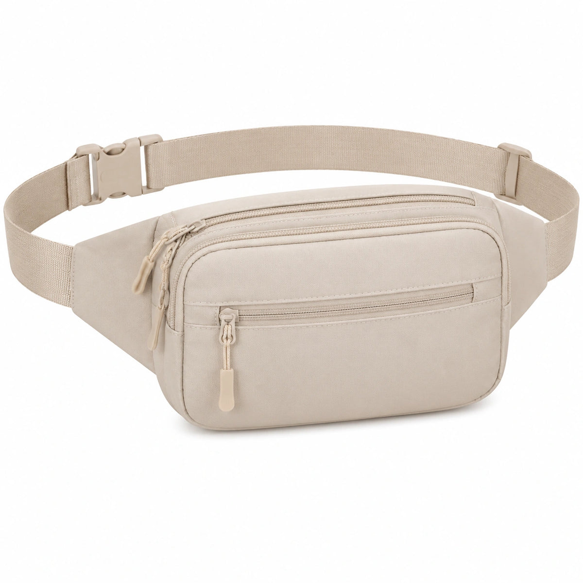 Riñonera 25 x 15 x 7 cm de tejido sintético beige para uso diario con correa ajustable