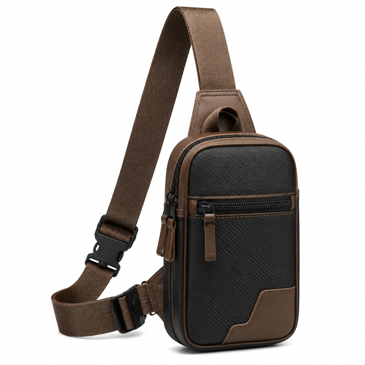 Bolso bandolera 18 x 8 x 30 cm de piel sintética negro y marrón con correa ajustable
