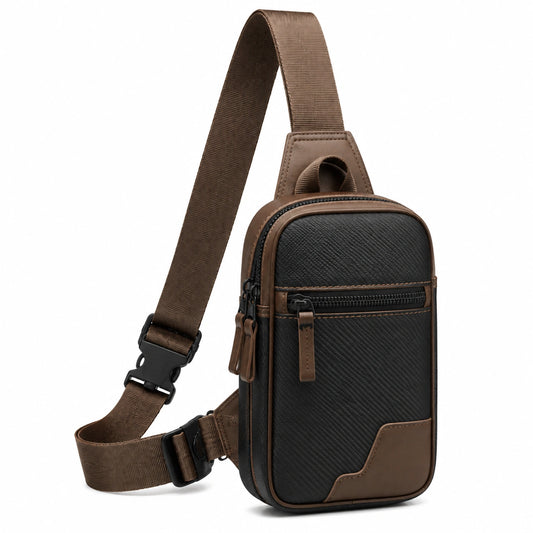 Bolso bandolera 18 x 8 x 30 cm de piel sintética negro y marrón con correa ajustable