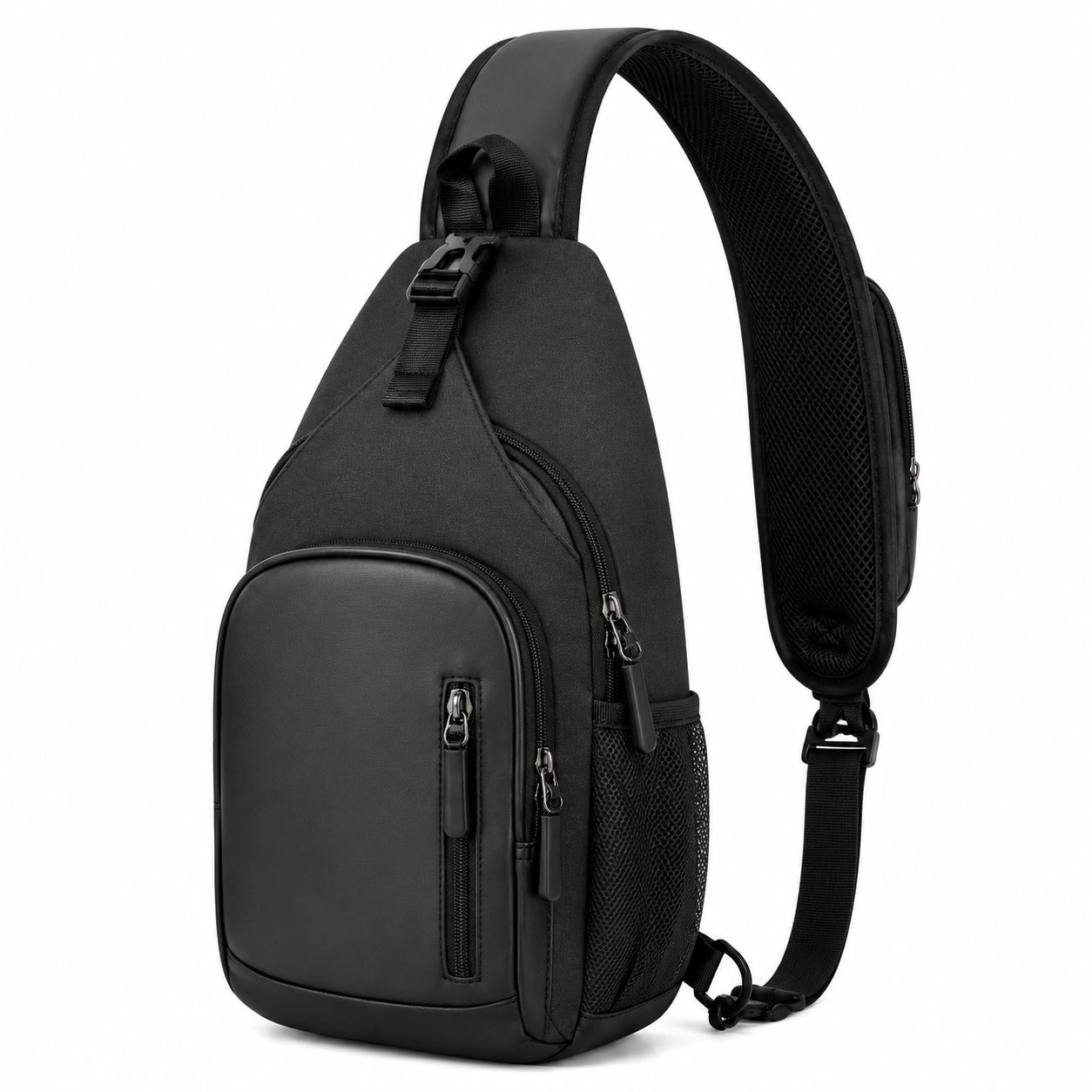 Bolso bandolera 18 x 8 x 32 cm negro de poliéster con bolsillos y correa acolchada