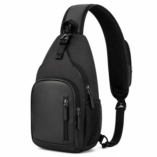 Bolso bandolera 18 x 8 x 32 cm negro de poliéster con bolsillos y correa acolchada