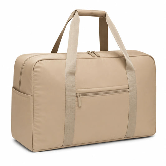 Bolsa de viaje 50 x 25 x 35 cm de poliuretano beige con asas y bolsillo con cremallera