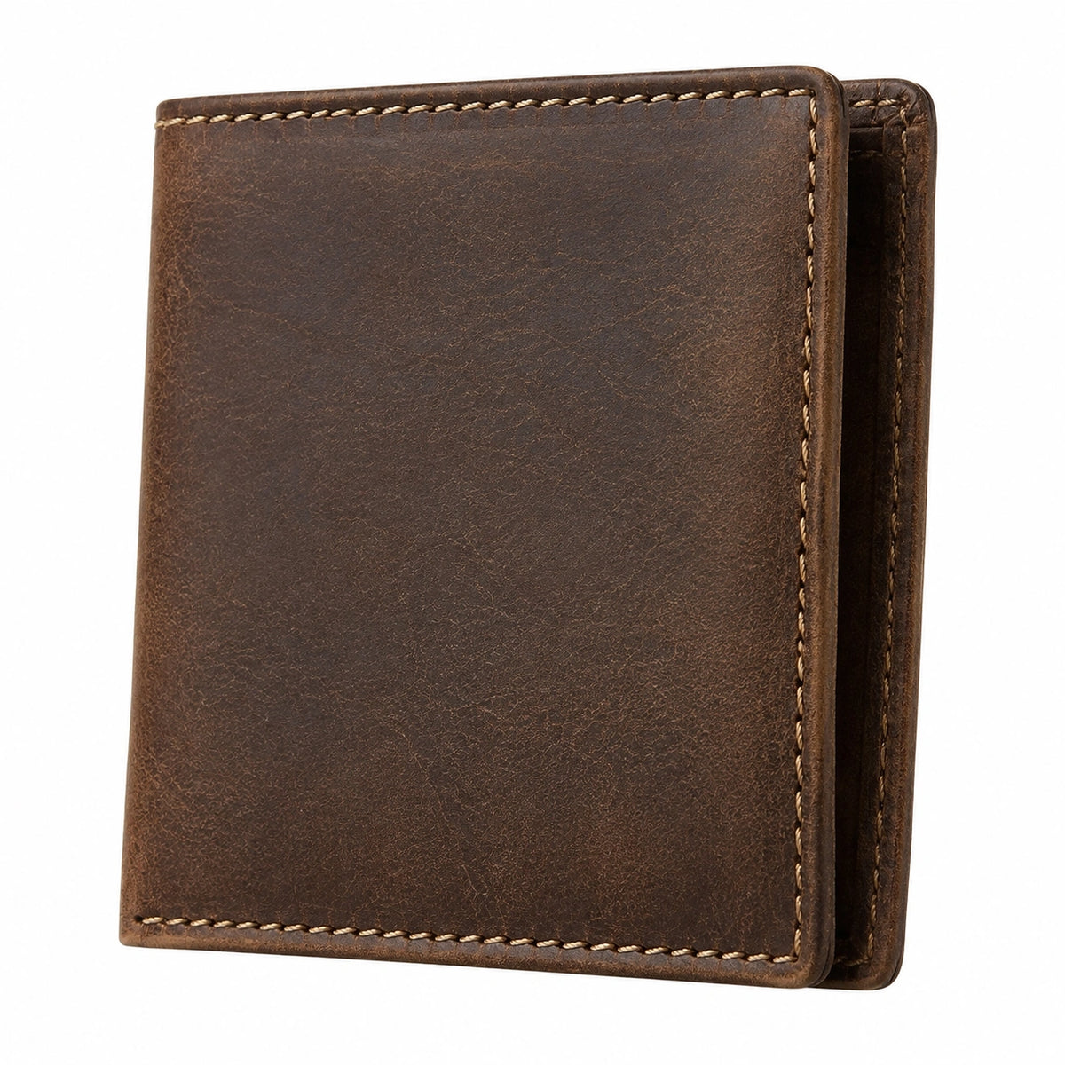 Cartera plegable 11 x 9 x 2 cm de cuero marrón estilo clásico