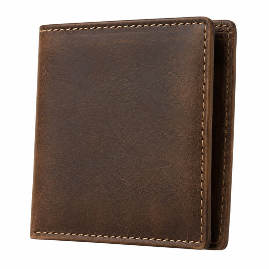 Cartera plegable 11 x 9 x 2 cm de cuero marrón estilo clásico