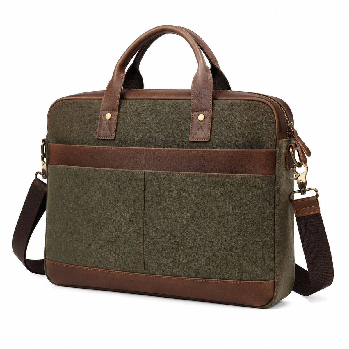 Bolso para portátil 40 cm de tejido verde y material sintético marrón con bandolera ajustable