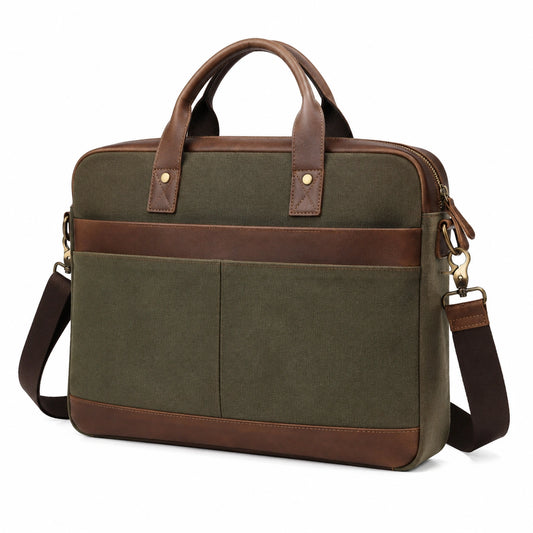 Bolso para portátil 40 cm de tejido verde y material sintético marrón con bandolera ajustable