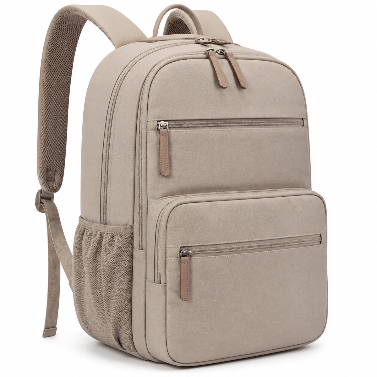 Mochila 45 x 30 x 15 cm de tejido sintético beige con múltiples compartimentos para uso diario