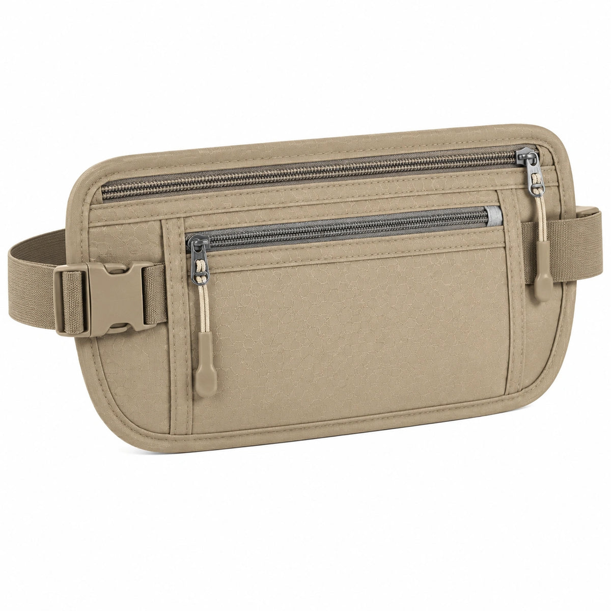 Riñonera 24 x 15 x 3 cm de poliéster beige con cremallera para uso diario