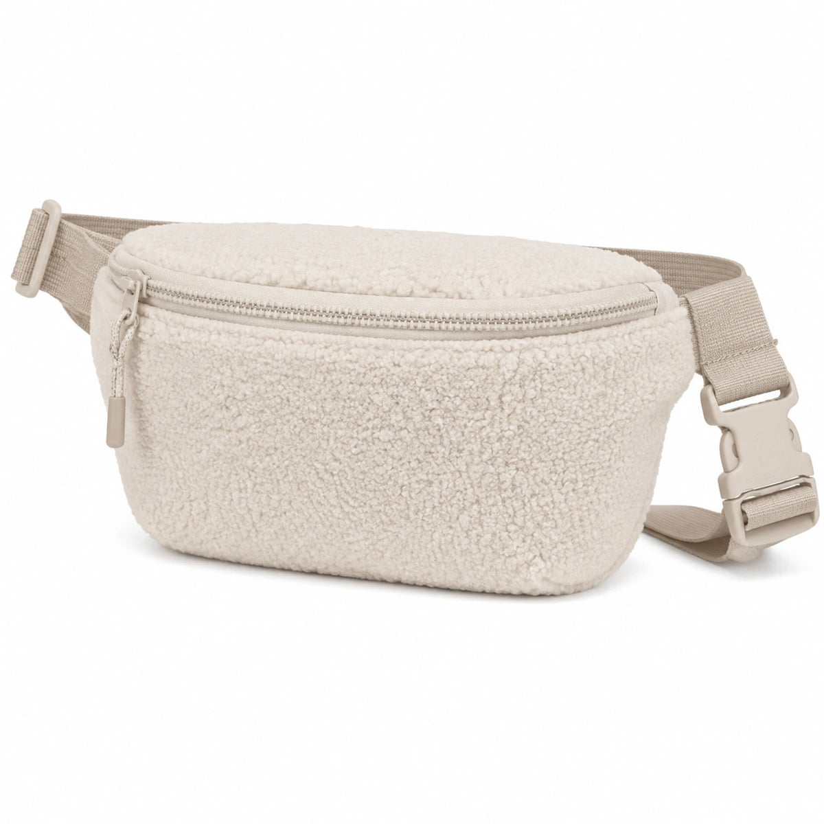 Riñonera 30 x 8 x 15 cm de poliéster beige con textura borreguito para uso diario