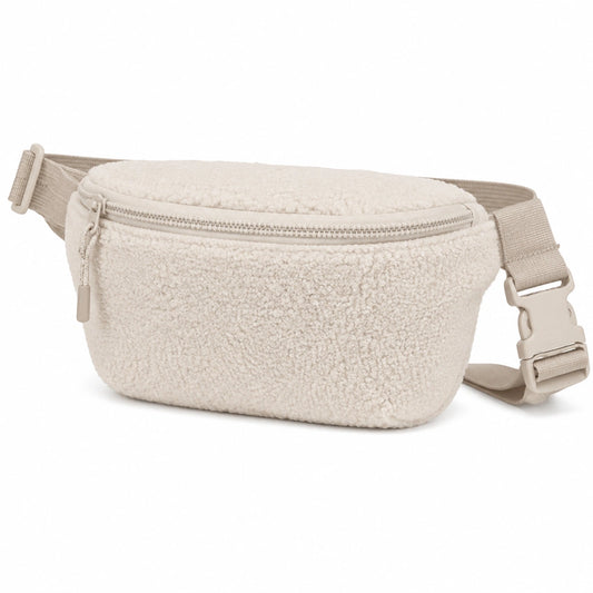 Riñonera 30 x 8 x 15 cm de poliéster beige con textura borreguito para uso diario
