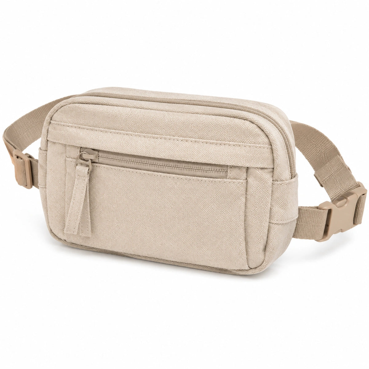 Riñonera 22 x 7 x 14 cm de tejido sintético beige con correa ajustable