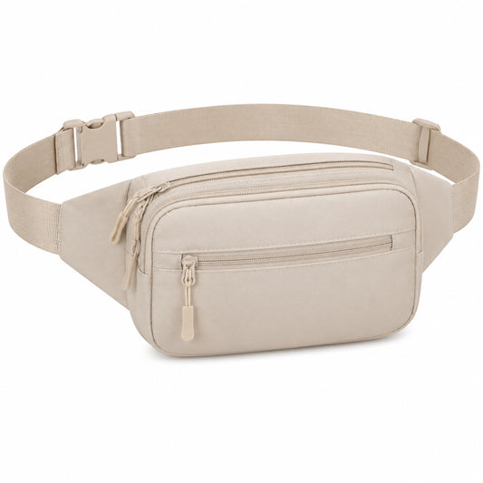 Riñonera 25 x 15 x 7 cm de tejido sintético beige para uso diario con correa ajustable